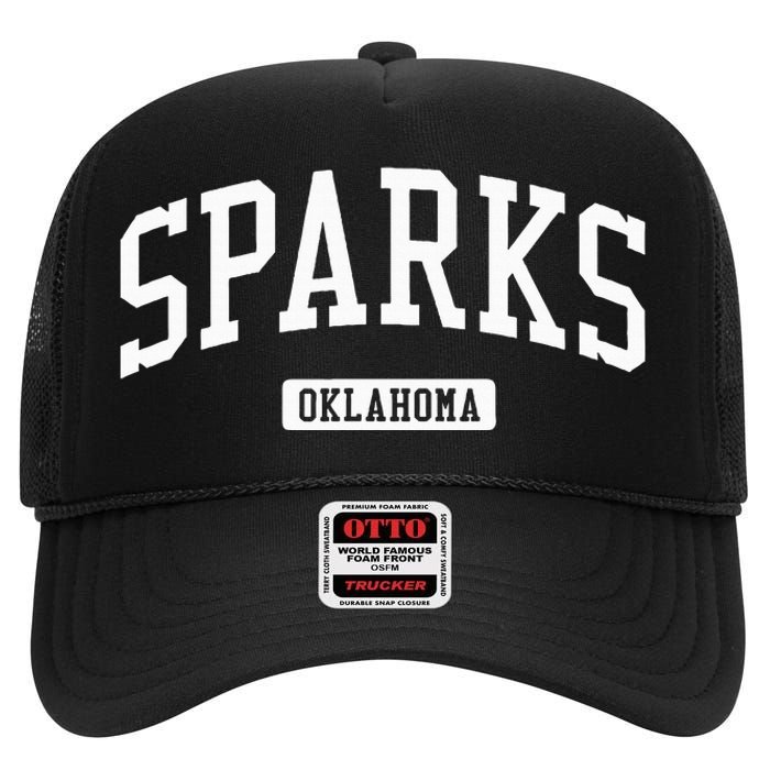 Sparks Oklahoma Ok Vintage Athletic Sports Design High Crown Mesh Back Trucker Hat