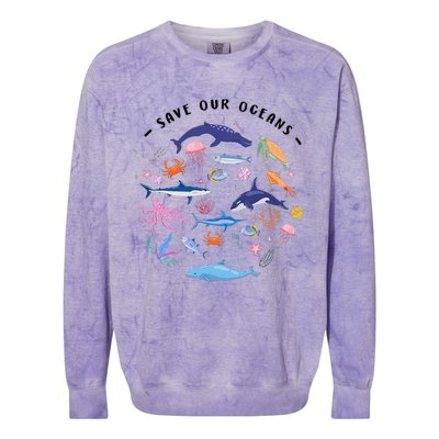 Save Our Oceans Seas Sea Creatures Sea Animals Protect Colorblast Crewneck Sweatshirt