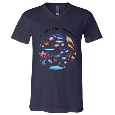 Save Our Oceans Seas Sea Creatures Sea Animals Protect V-Neck T-Shirt