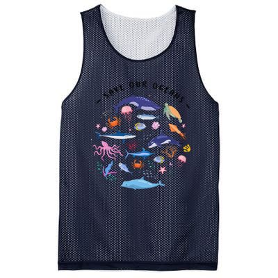 Save Our Oceans Seas Sea Creatures Sea Animals Protect Mesh Reversible Basketball Jersey Tank