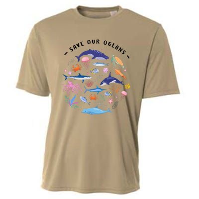 Save Our Oceans Seas Sea Creatures Sea Animals Protect Cooling Performance Crew T-Shirt