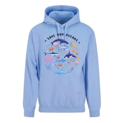 Save Our Oceans Seas Sea Creatures Sea Animals Protect Unisex Surf Hoodie