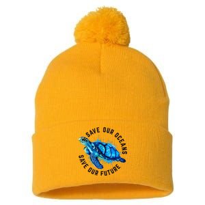 Save Our Oceans Sea Turtle Pro Environment Nature Earth Day Pom Pom 12in Knit Beanie