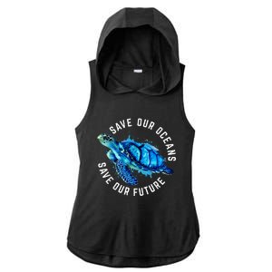 Save Our Oceans Turtle Earth Day Pro Environment Conservancy Ladies PosiCharge Tri-Blend Wicking Draft Hoodie Tank