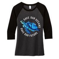 Save Our Oceans Turtle Earth Day Pro Environment Conservancy Women's Tri-Blend 3/4-Sleeve Raglan Shirt