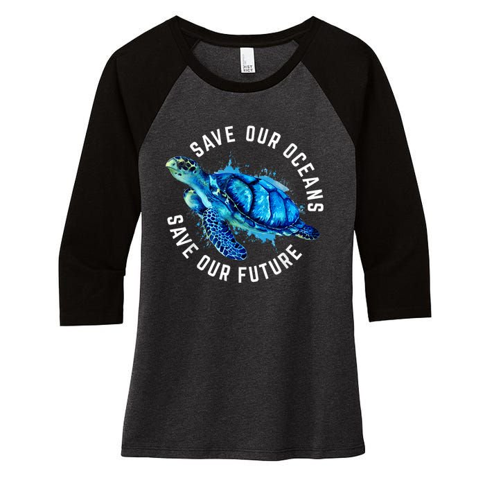 Save Our Oceans Turtle Earth Day Pro Environment Conservancy Women's Tri-Blend 3/4-Sleeve Raglan Shirt