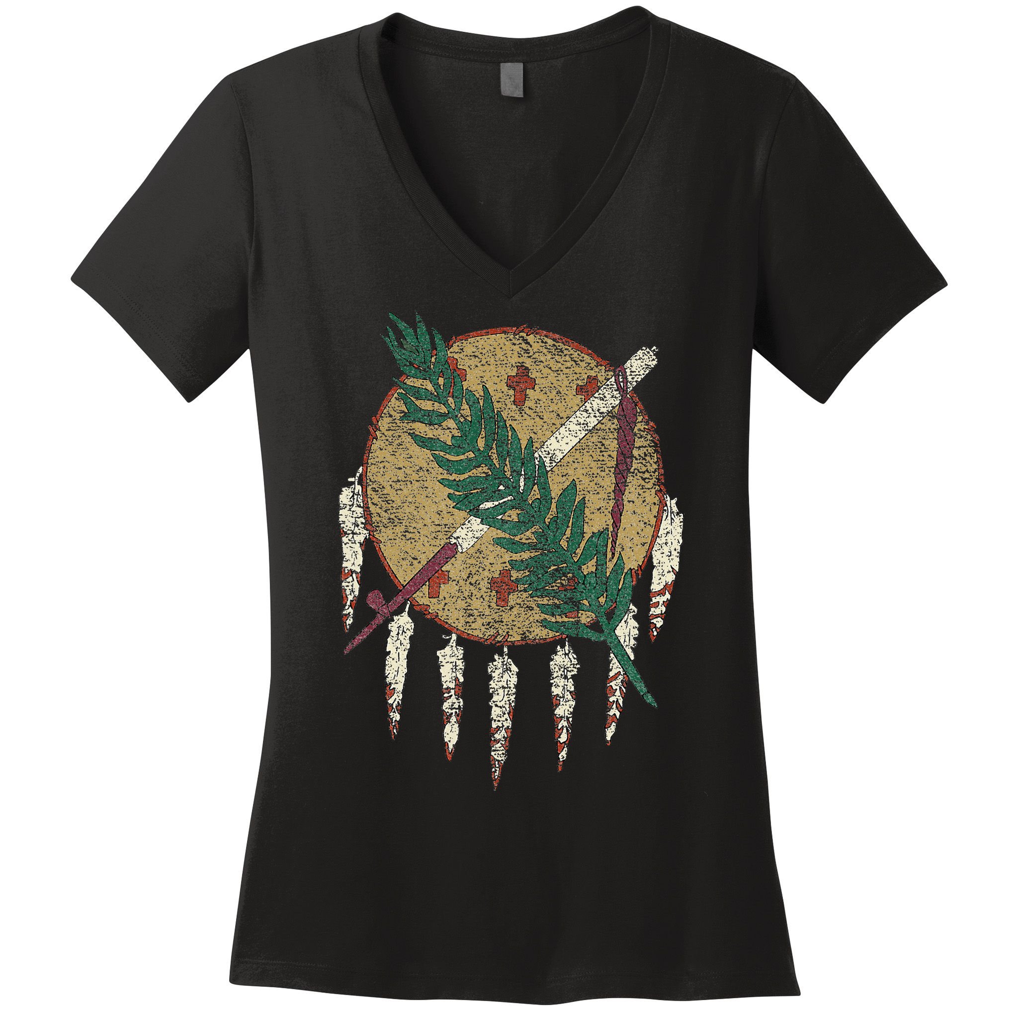 STATE OF OKLAHOMA FLAG OSAGE NATION SHIELD Women's V-Neck T-Shirt
