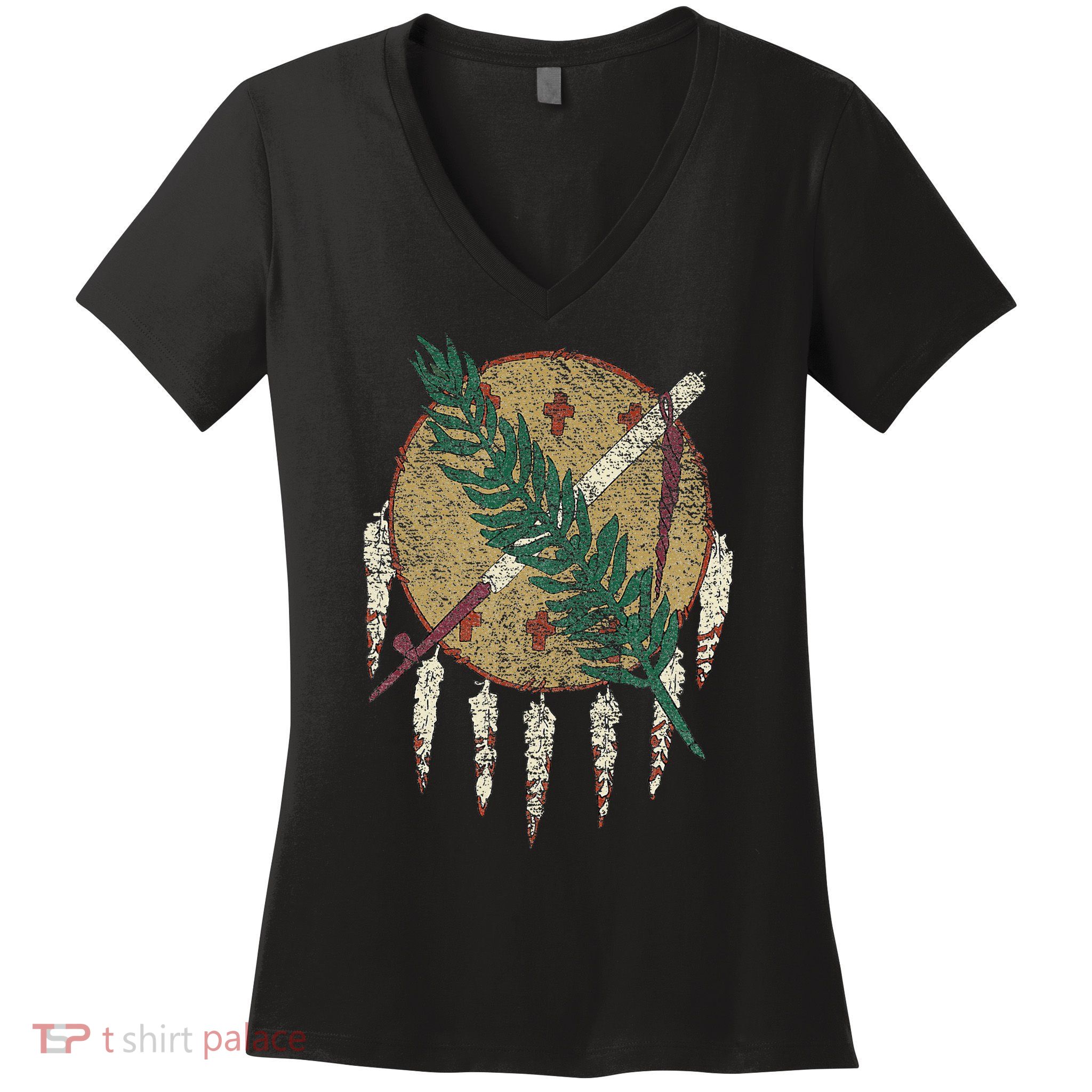 STATE OF OKLAHOMA FLAG OSAGE NATION SHIELD Women's V-Neck T-Shirt
