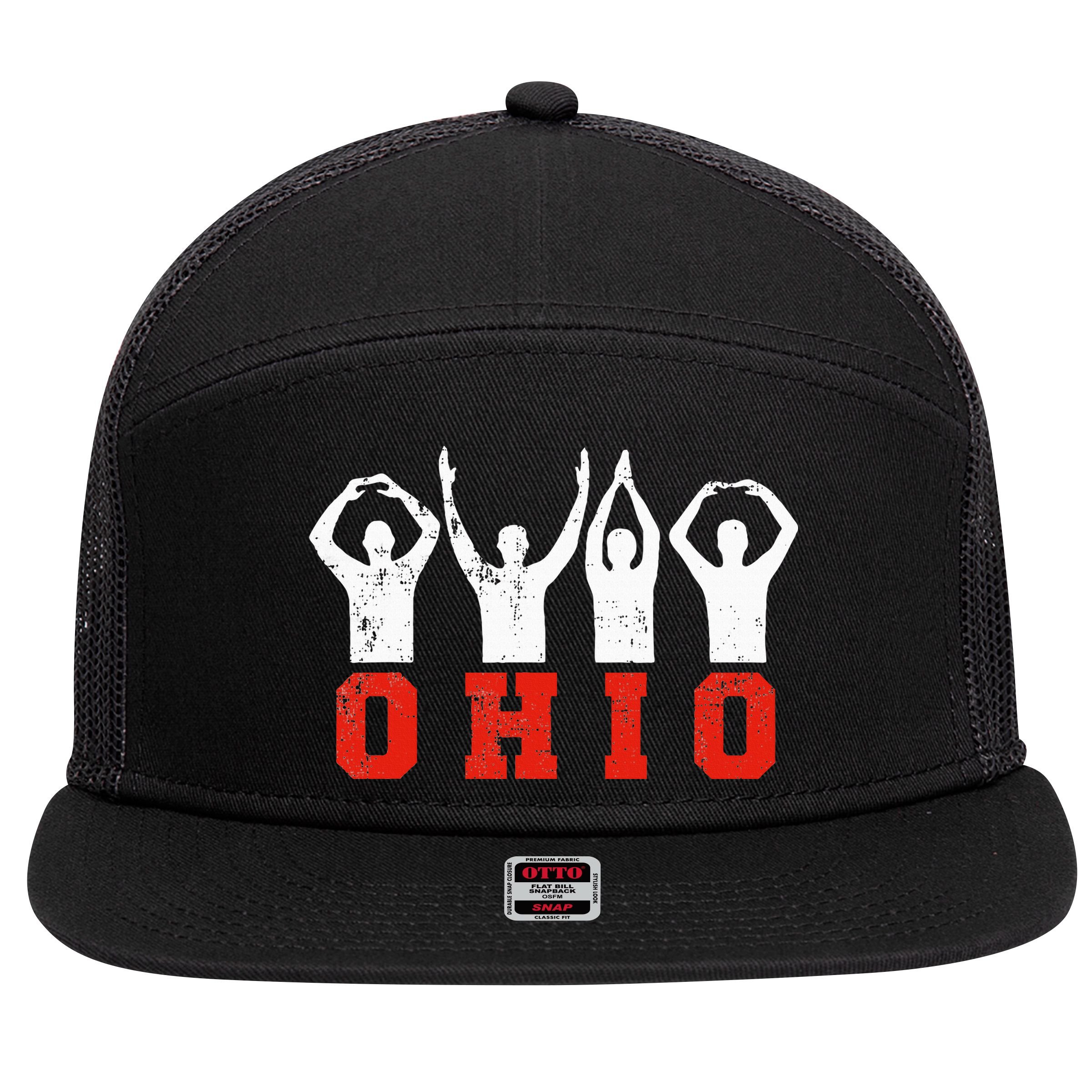 State Of Ohio Ohioan OH Trendy Distressed 7 Panel Mesh Trucker Snapback Hat