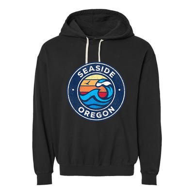 Seaside Oregon Or Vintage Nautical Waves Garment-Dyed Fleece Hoodie