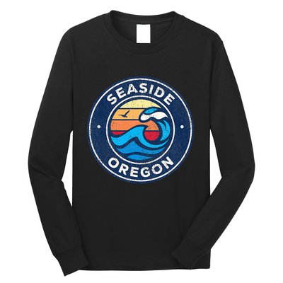 Seaside Oregon Or Vintage Nautical Waves Long Sleeve Shirt