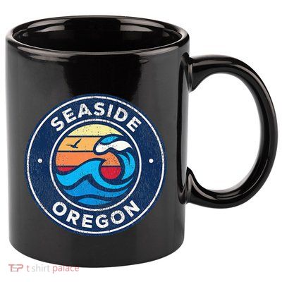 Seaside Oregon Or Vintage Nautical Waves 11oz C Handle Ceramic Mug
