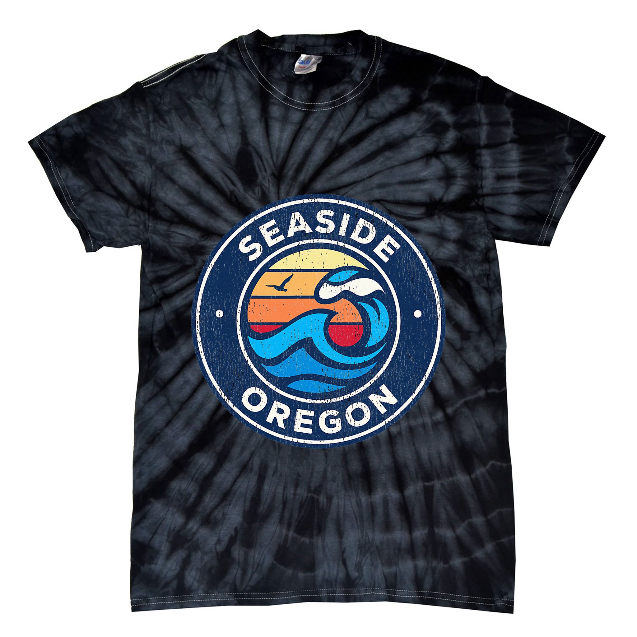 Seaside Oregon Or Vintage Nautical Waves Tie-Dye T-Shirt