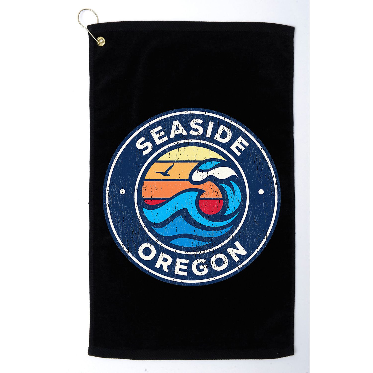 Seaside Oregon Or Vintage Nautical Waves Golf Towel