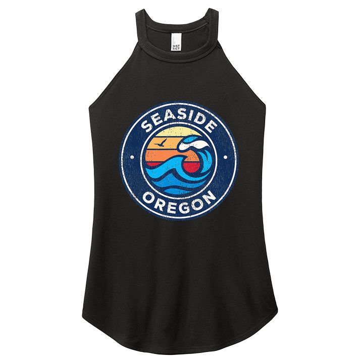 Seaside Oregon Or Vintage Nautical Waves Women's Perfect Tri Rocker Tank