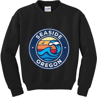 Seaside Oregon Or Vintage Nautical Waves Kids Sweatshirt