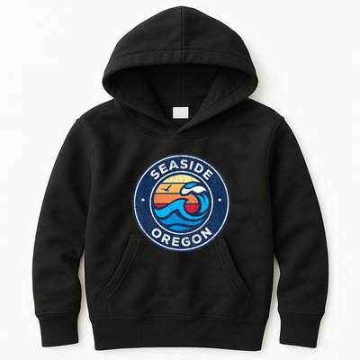Seaside Oregon Or Vintage Nautical Waves Kids Hoodie