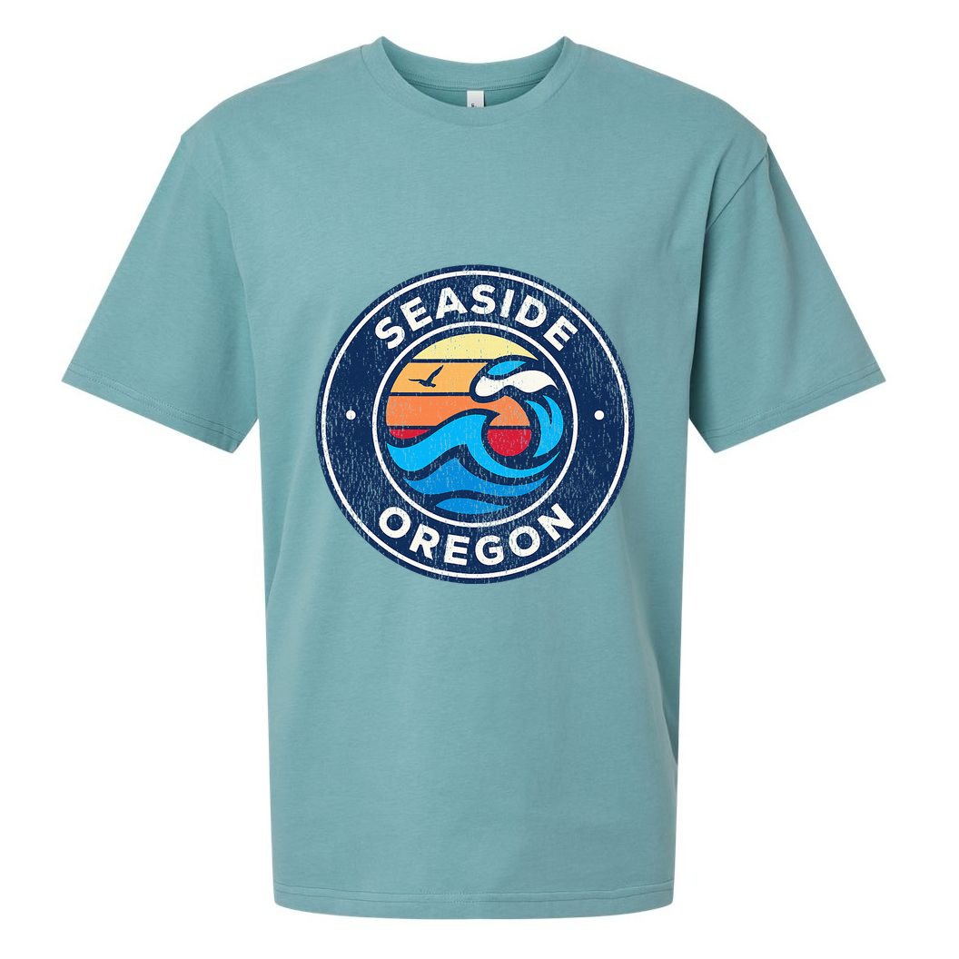 Seaside Oregon Or Vintage Nautical Waves Sueded Cloud Jersey T-Shirt