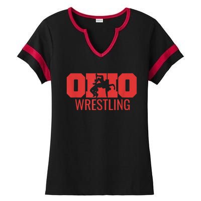 State Of Ohio Wrestling Freestyle Wrestler Gear Sports Ladies Halftime Notch Neck Tee