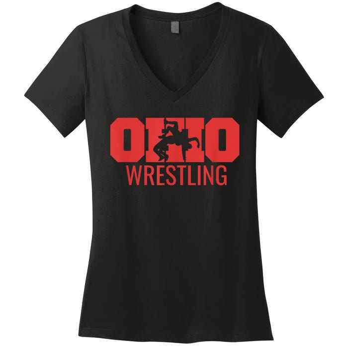 State Of Ohio Wrestling Freestyle Wrestler Gear Sports Women's V-Neck T-Shirt