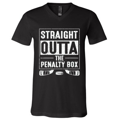 Straight Out Of Penalty Box Ice Hockey Lovers V-Neck T-Shirt