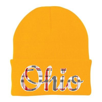 State Of Ohio Ohioan Pride Trendy Plaid Script Texgift Knit Cap Winter Beanie