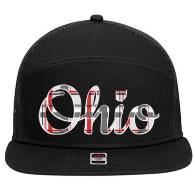 State Of Ohio Ohioan Pride Trendy Plaid Script Texgift 7 Panel Mesh Trucker Snapback Hat