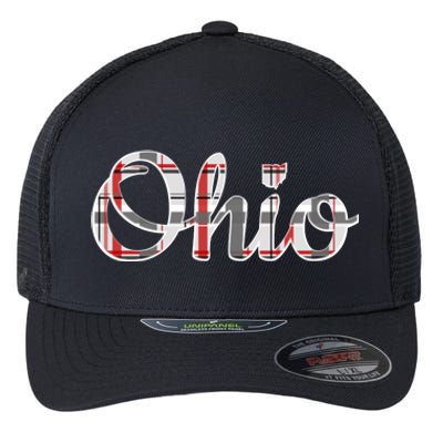 State Of Ohio Ohioan Pride Trendy Plaid Script Texgift Flexfit Unipanel Trucker Cap