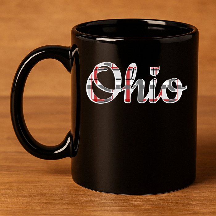 State Of Ohio Ohioan Pride Trendy Plaid Script Texgift 11oz C Handle Ceramic Mug