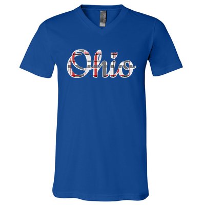 State Of Ohio Ohioan Pride Trendy Plaid Script Texgift V-Neck T-Shirt