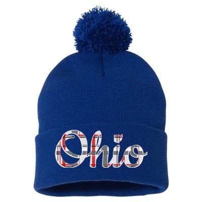 State Of Ohio Ohioan Pride Trendy Plaid Script Texgift Pom Pom 12in Knit Beanie