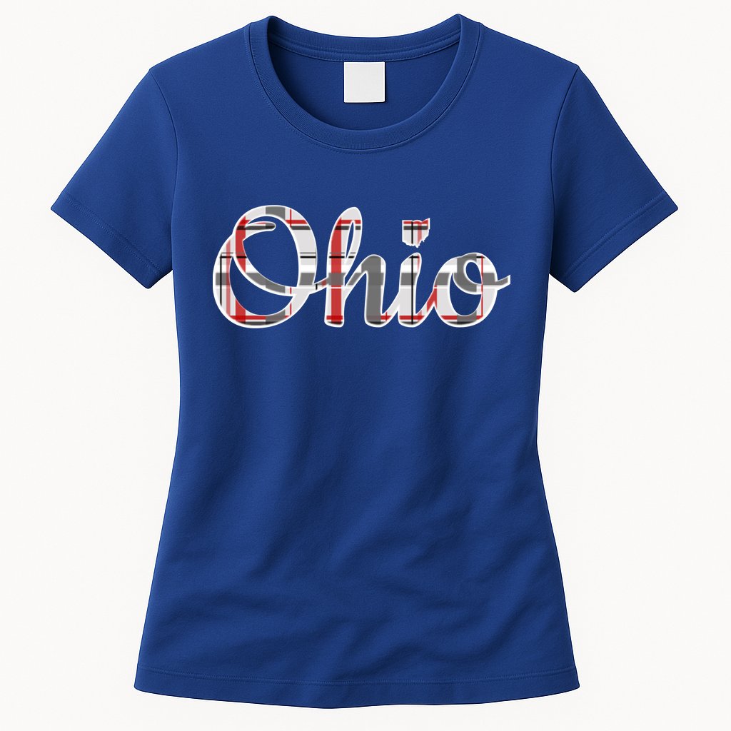 State Of Ohio Ohioan Pride Trendy Plaid Script Texgift Womens T-Shirt