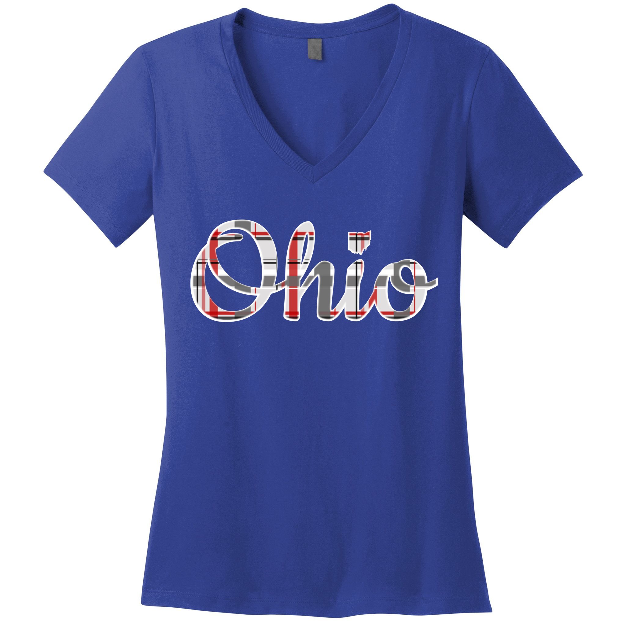 State Of Ohio Ohioan Pride Trendy Plaid Script Texgift Women's V-Neck T-Shirt