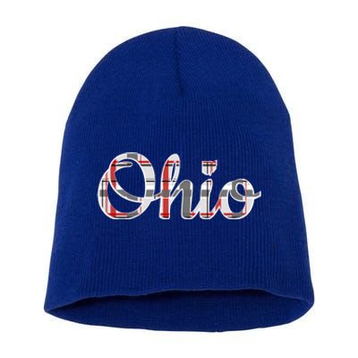 State Of Ohio Ohioan Pride Trendy Plaid Script Texgift Short Acrylic Beanie