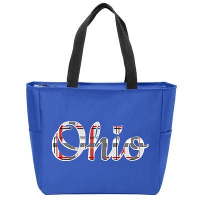 State Of Ohio Ohioan Pride Trendy Plaid Script Texgift Zip Tote Bag