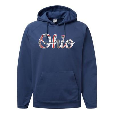 State Of Ohio Ohioan Pride Trendy Plaid Script Texgift Performance Fleece Hoodie