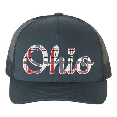 State Of Ohio Ohioan Pride Trendy Plaid Script Texgift Yupoong Adult 5-Panel Trucker Hat