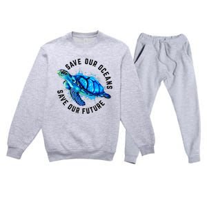 Save Our Oceans Sea Turtle Pro Environment Nature Earth Day Premium Crewneck Sweatsuit Set