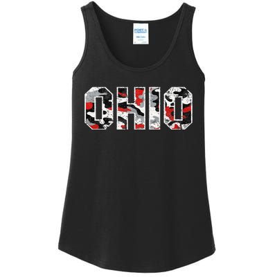 State of Ohio Ohioan Trendy Distressed Camo Designs Ladies Essential Tank