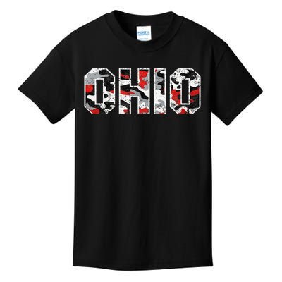 State of Ohio Ohioan Trendy Distressed Camo Designs Kids T-Shirt