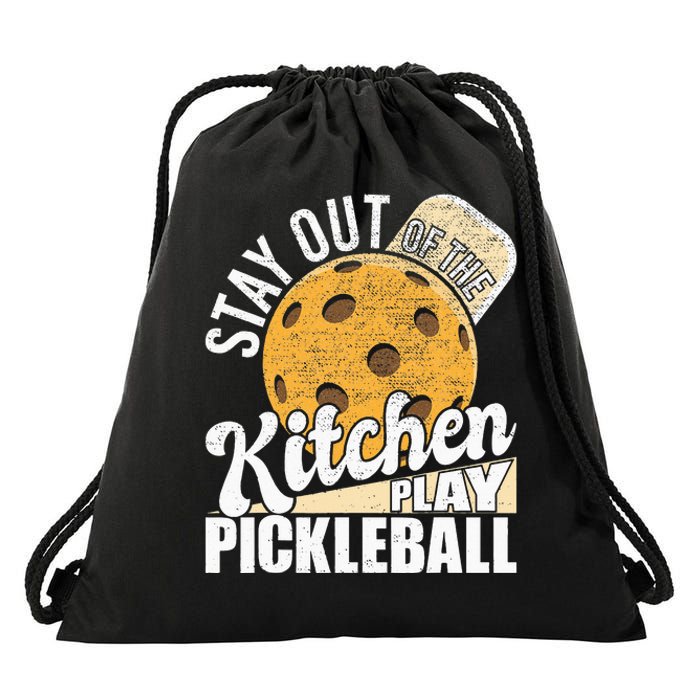 Stay Out Of The Kitchen Play Pickleball Paddleball Lover Drawstring Bag