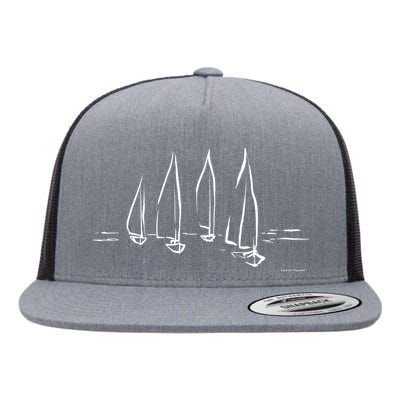 Sailboats On Open Water Nautical Theme Sailing Boating Gift Flat Bill Trucker Hat