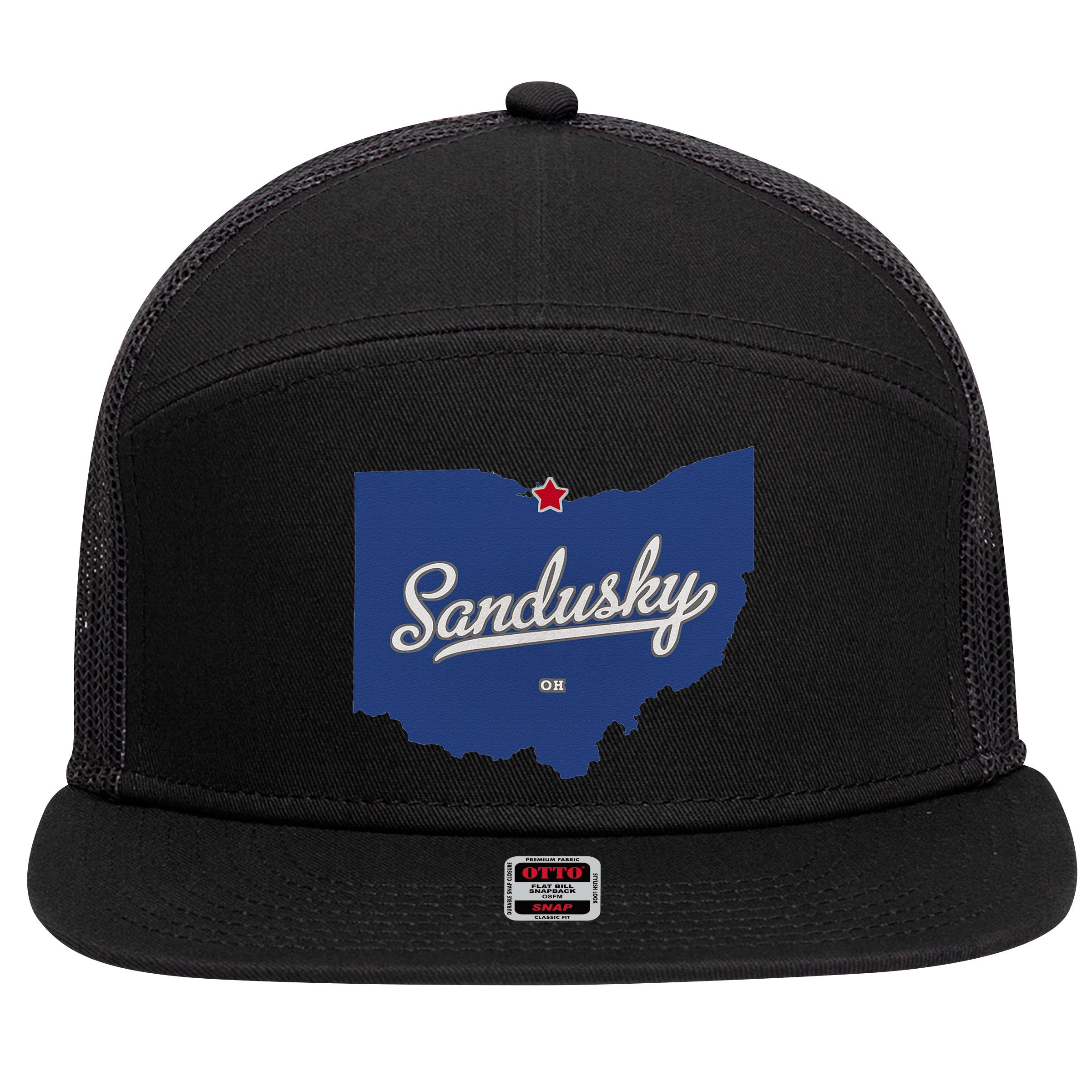 Sandusky Ohio OH Map 7 Panel Mesh Trucker Snapback Hat