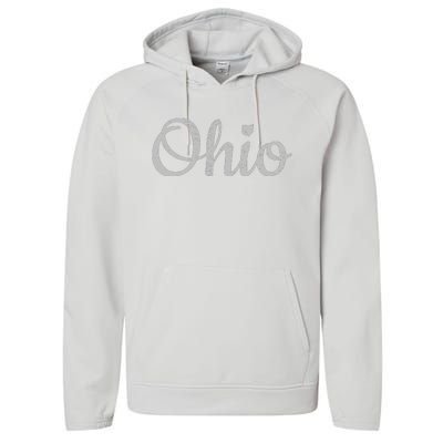 State Of Ohio Pride Script Text Distressed Design Gifts Performance Fleece Hoodie