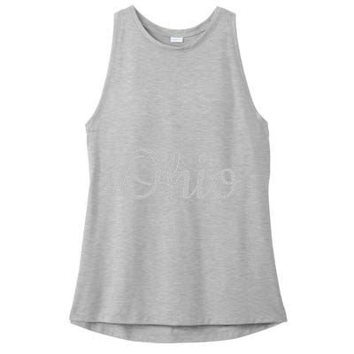 State Of Ohio Pride Script Text Distressed Design Gifts Ladies PosiCharge Tri-Blend Wicking Tank