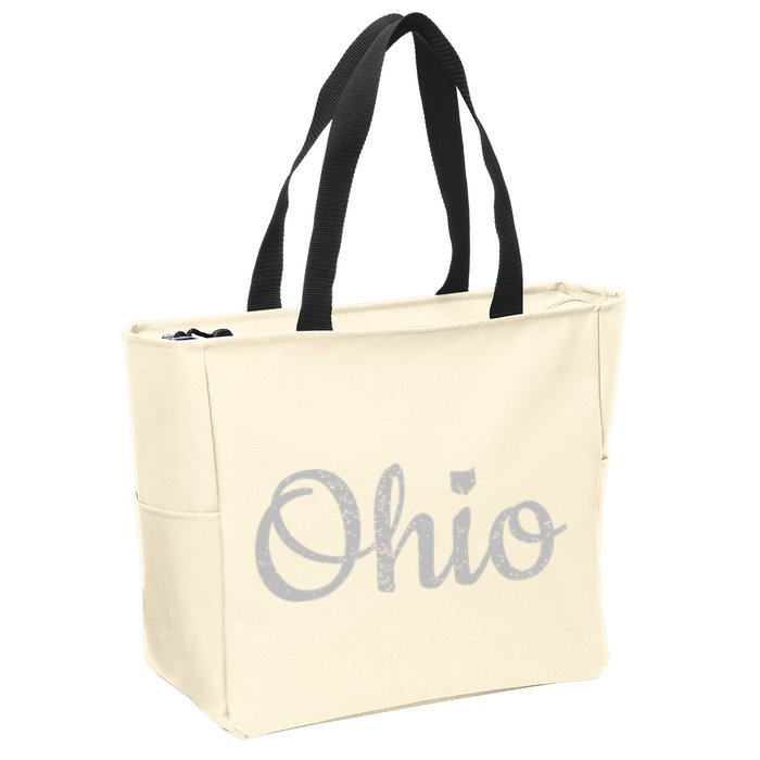 State Of Ohio Pride Script Text Distressed Design Gifts Zip Tote Bag