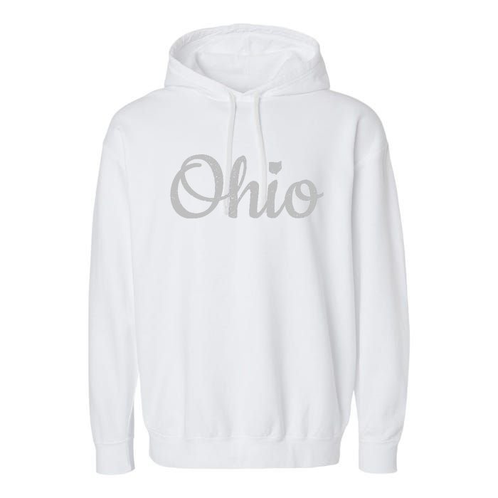 State Of Ohio Pride Script Text Distressed Design Gifts Garment-Dyed Fleece Hoodie