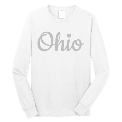 State Of Ohio Pride Script Text Distressed Design Gifts Long Sleeve Shirt