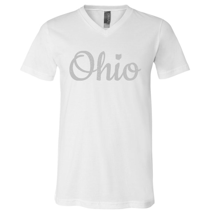 State Of Ohio Pride Script Text Distressed Design Gifts V-Neck T-Shirt