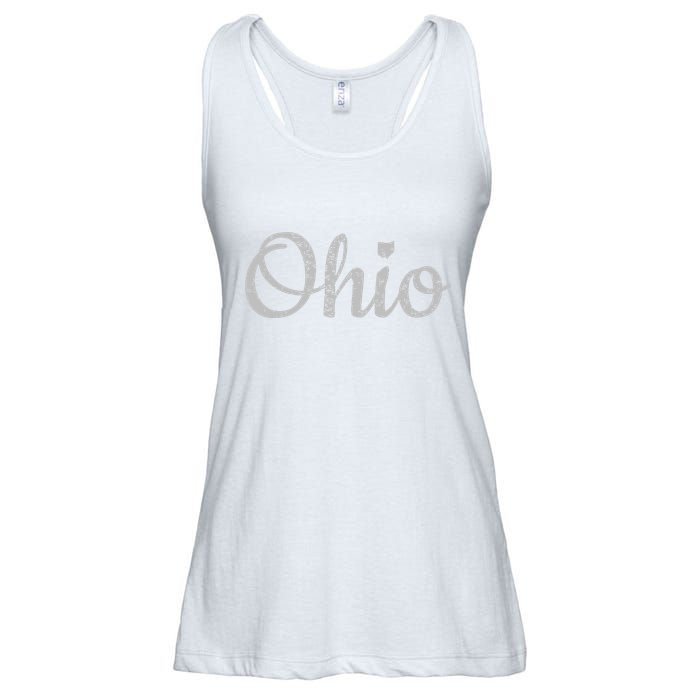 State Of Ohio Pride Script Text Distressed Design Gifts Ladies Essential Flowy Tank